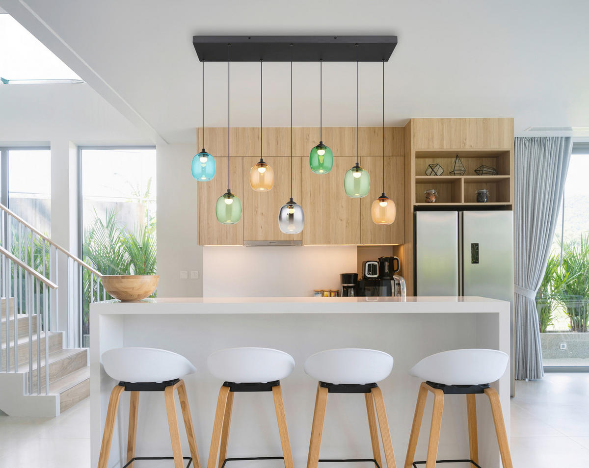 LED-HÄNGELEUCHTE MINARA 102/32/150 cm   - Blau/Dunkelgrün, LIFESTYLE, Glas/Kunststoff (102/32/150cm)