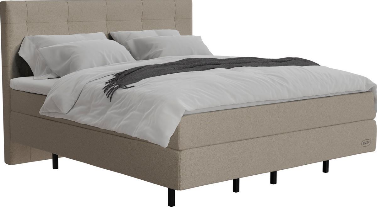 BOXSPRINGBETT 180/200 cm  in Sandfarben  - Sandfarben/Schwarz, KONVENTIONELL, Textil/Metall (180/200cm) - Jensen