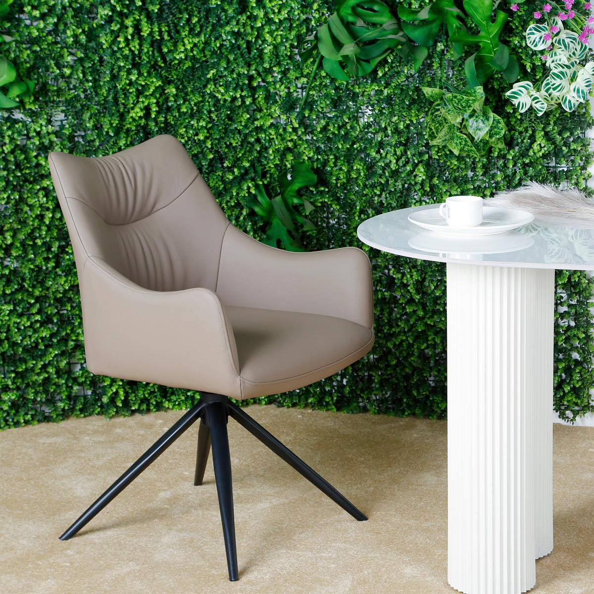 NASLANJAČ, kovina, usnje črna, rjavosiva  - rjavosiva/črna, Moderno, kovina/usnje (57/86,5cm) - Novel