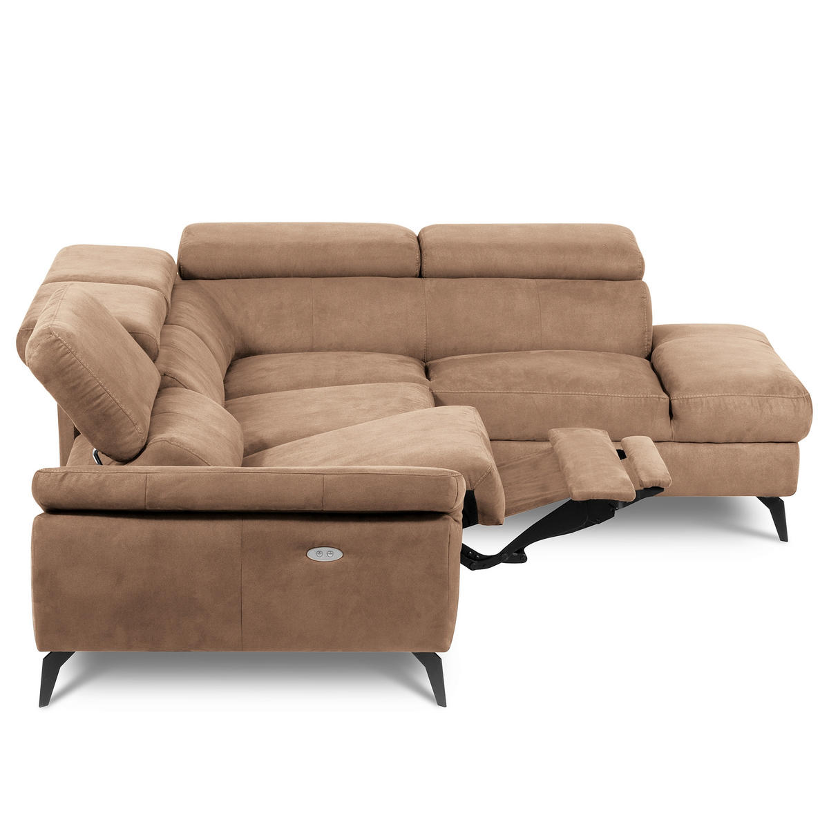 ECKSOFA Lederlook Hellbraun  - Hellbraun/Schwarz, Design, Textil/Metall (265/210cm) - Livetastic