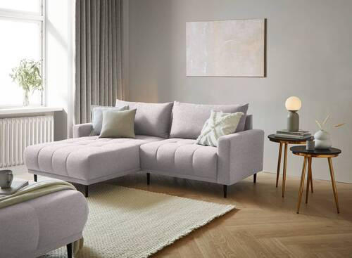 ECKSOFA in Flachgewebe Beige  - Beige/Schwarz, Design, Holz/Textil (160/215cm) - Stylife
