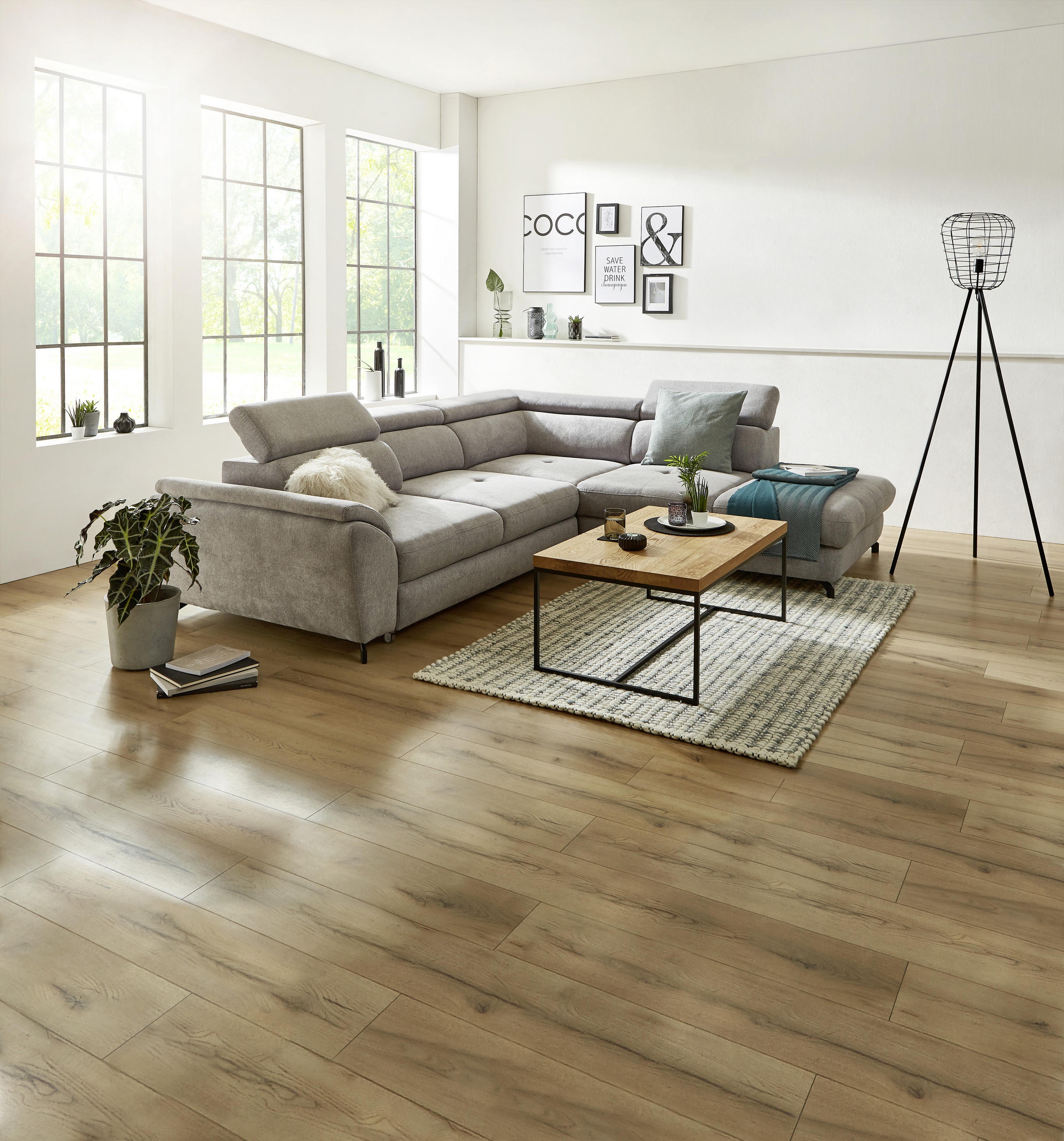 Wohnlandschaft inkl. Funktion Grau Webstoff - Schwarz/Grau, Design, Textil/Metall (237/277cm) - Stylife