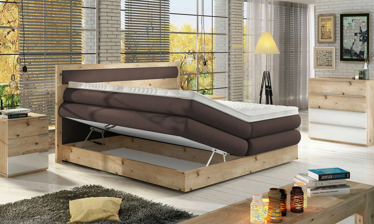 BOXSPRINGBETT 180/200 cm  in Eichefarben, Dunkelbraun  - Eichefarben/Dunkelbraun, KONVENTIONELL, Holz/Holzwerkstoff (180/200cm) - Valnatura