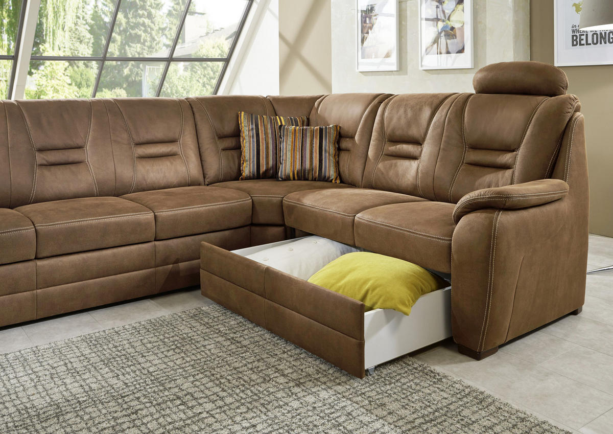 ECKSOFA in Lederlook Dunkelbraun  - Dunkelbraun/Beige, Konventionell, Holz/Textil (286/234cm) - Beldomo Comfort