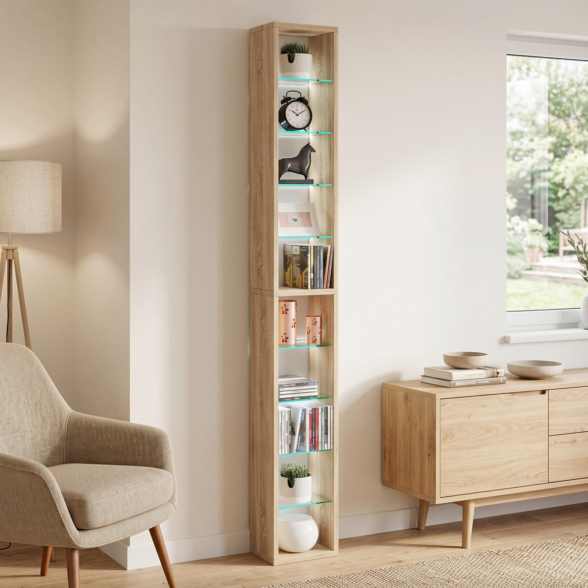 WANDREGAL 21/152/14 cm  - Sonoma Eiche, Design, Glas/Holzwerkstoff (21/152/14cm) - MID.YOU