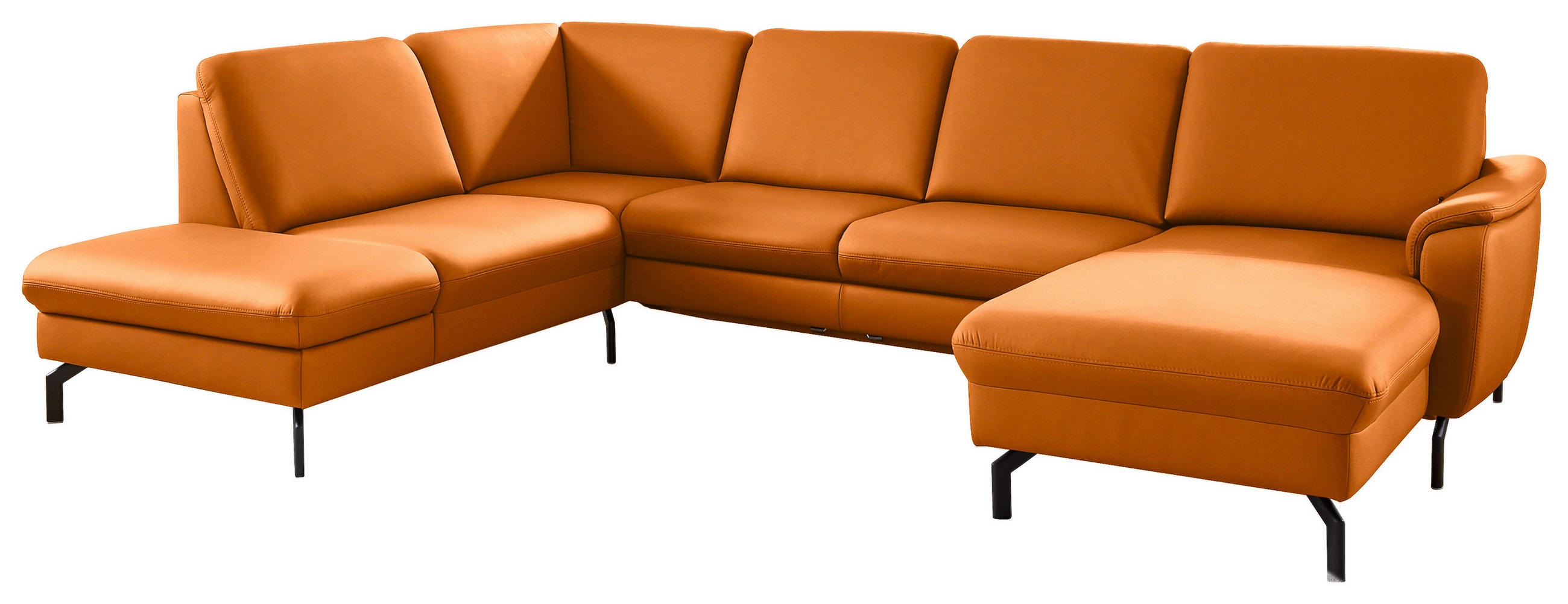WOHNLANDSCHAFT Beldomo premium in Echtleder Orange  - Schwarz/Orange, KONVENTIONELL, Leder/Metall (224/306/168cm) - Beldomo Premium