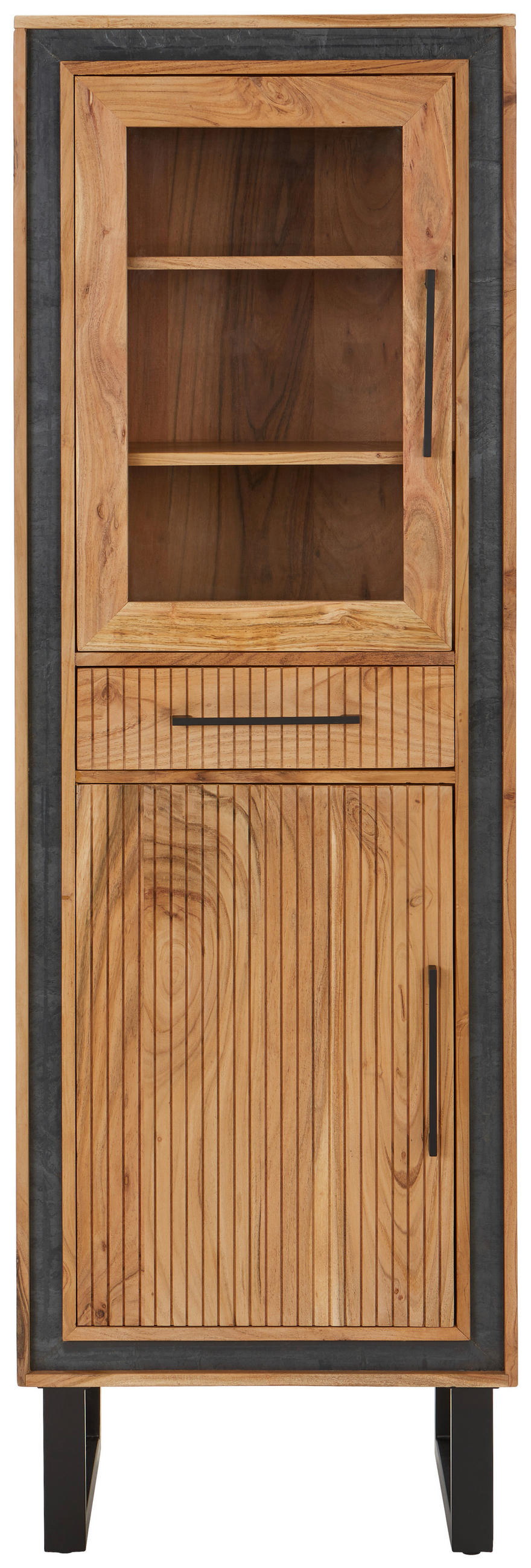 VITRINE in vollmassiv Akazie Schwarz, Akaziefarben  - Schwarz/Akaziefarben, Lifestyle, Glas/Holz (60/185/40cm) - MID.YOU