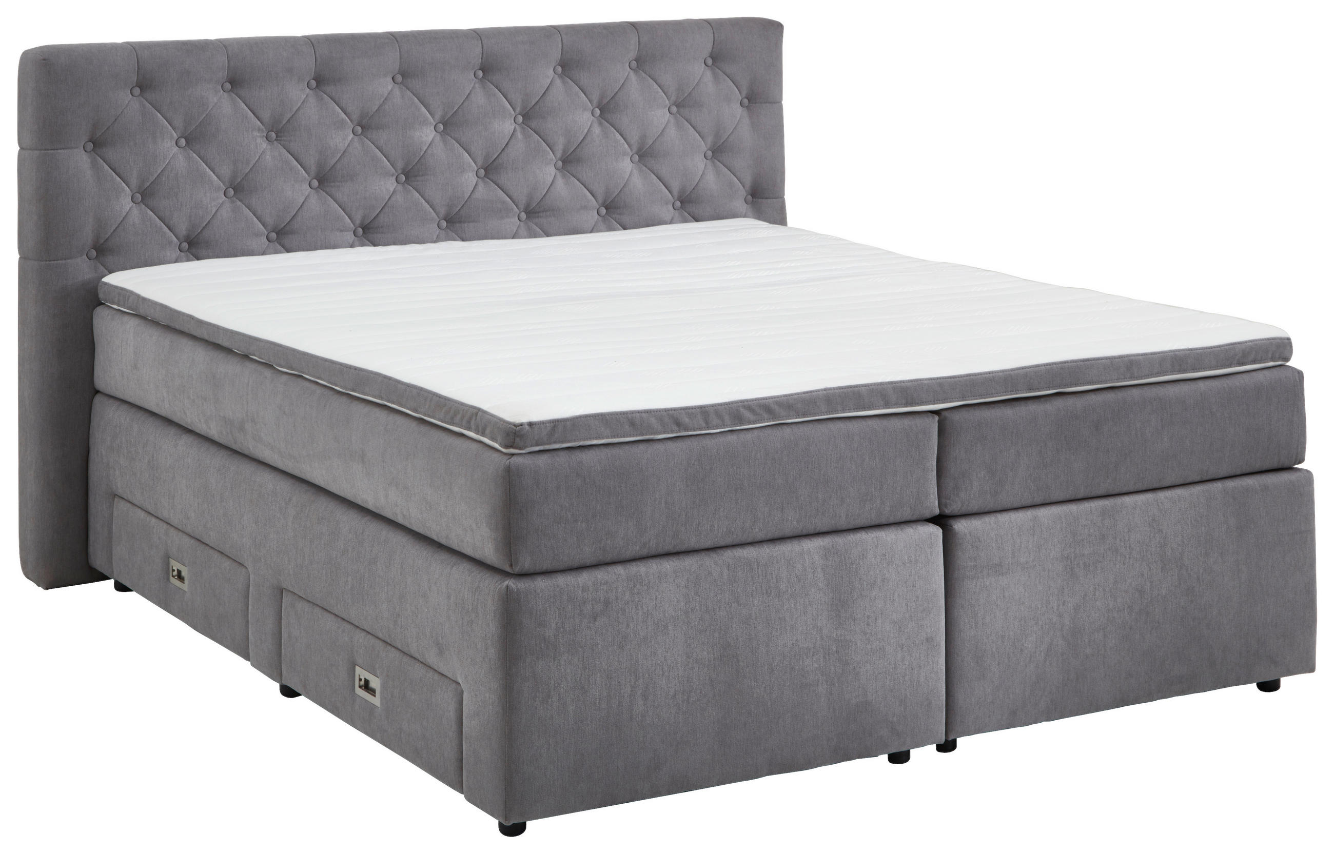 BOXSPRINGBETT 160/200 cm  in Grau  - Schwarz/Grau, MODERN, Kunststoff/Textil (160/200cm) - MID.YOU