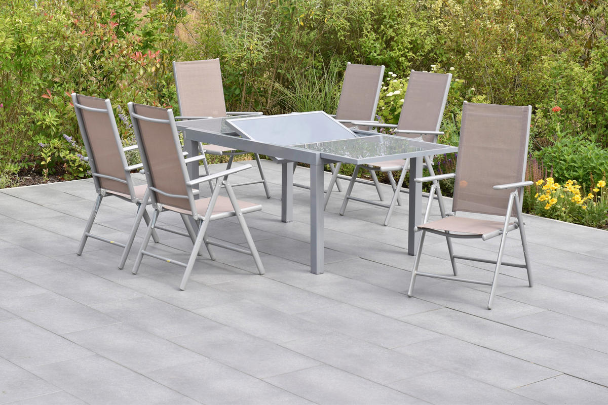 GARTENSET 7-teilig  - Taupe/Silberfarben, MODERN, Textil/Metall - Gardenson