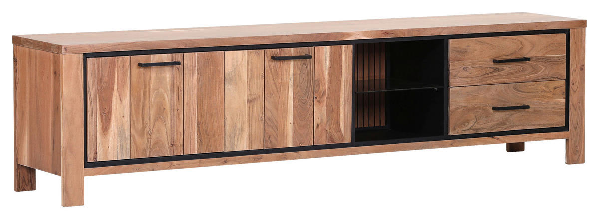 LOWBOARD  in 220/55/44 cm  - Schwarz/Akaziefarben, LIFESTYLE, Glas/Holz (220/55/44cm) - Landscape