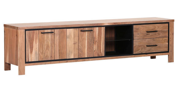 LOWBOARD  in 220/55/44 cm  - Schwarz/Akaziefarben, LIFESTYLE, Glas/Holz (220/55/44cm) - Landscape