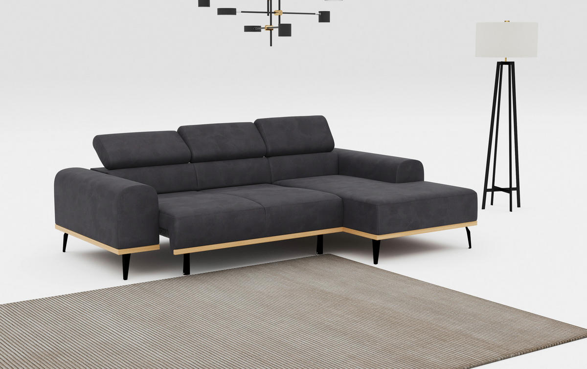 ECKSOFA in Mikrofaser Schwarz  244/157 cm  - Schwarz, KONVENTIONELL, Textil/Metall (244/157cm) - Cotta