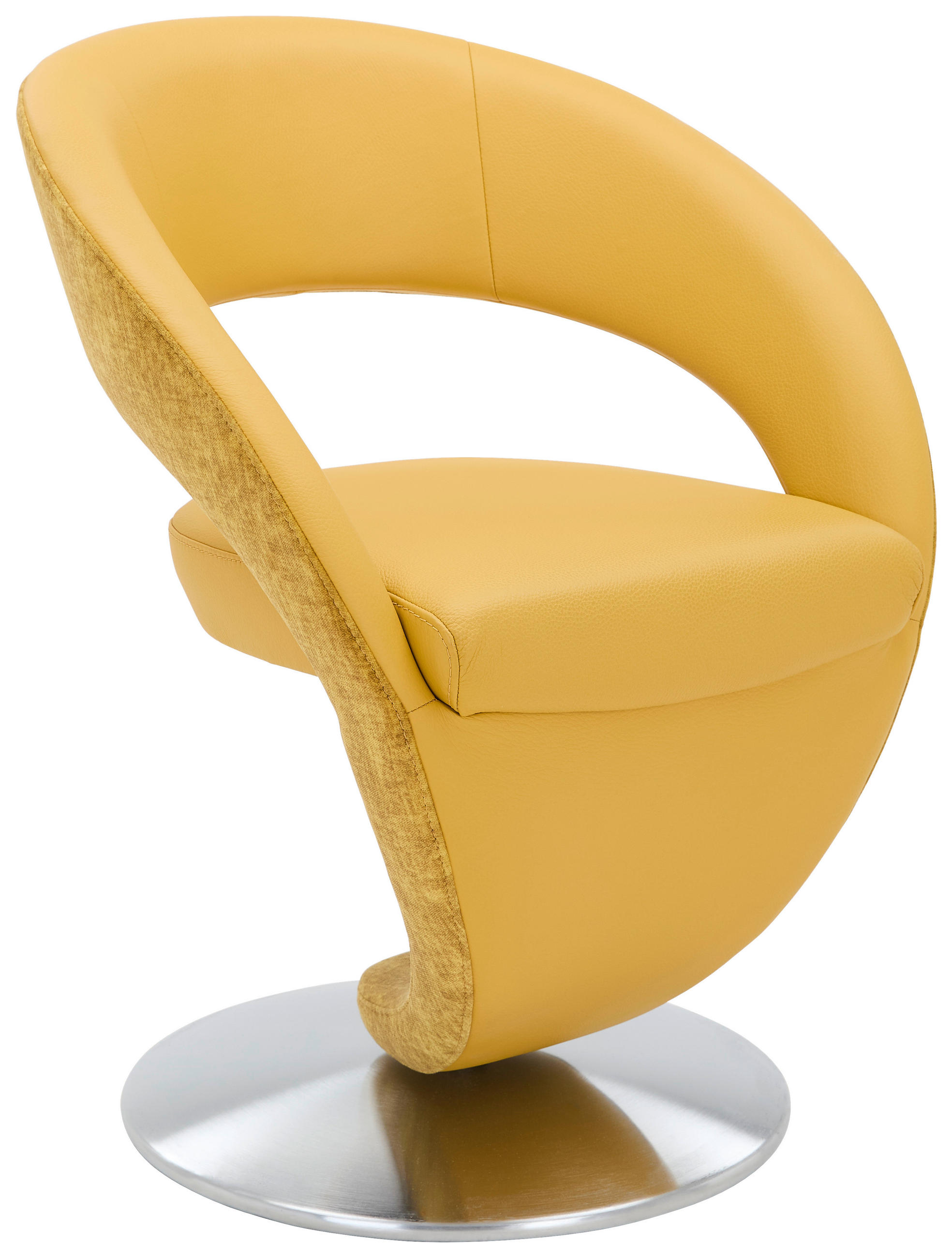 STUHL Flachgewebe Echtleder Gelb - Edelstahlfarben/Gelb, Design, Leder/Textil (62/86/61cm) - Moderano