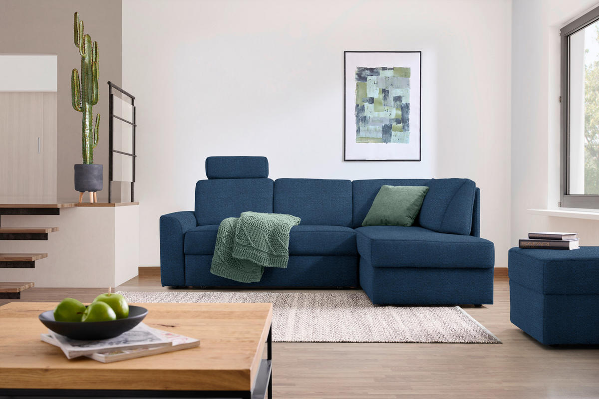 ECKSOFA in Webstoff Dunkelblau  224/165 cm  - Schwarz/Dunkelblau, KONVENTIONELL, Kunststoff/Textil (224/165cm) - Xora
