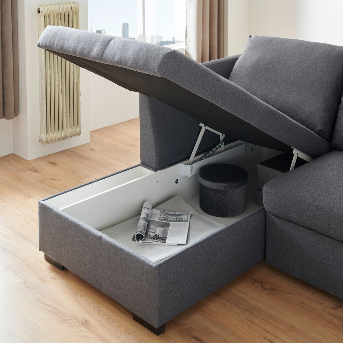 ECKSOFA in Webstoff Grau  - Schwarz/Grau, Design, Kunststoff/Textil (238/158cm) - Livetastic
