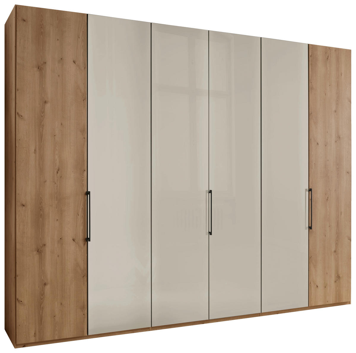 DREHTÜRENSCHRANK 300/216/58 cm 6-türig Champagner, Eiche Bianco  - Schieferfarben/Eiche Bianco, KONVENTIONELL, Glas/Holzwerkstoff (300/216/58cm) - Dieter Knoll