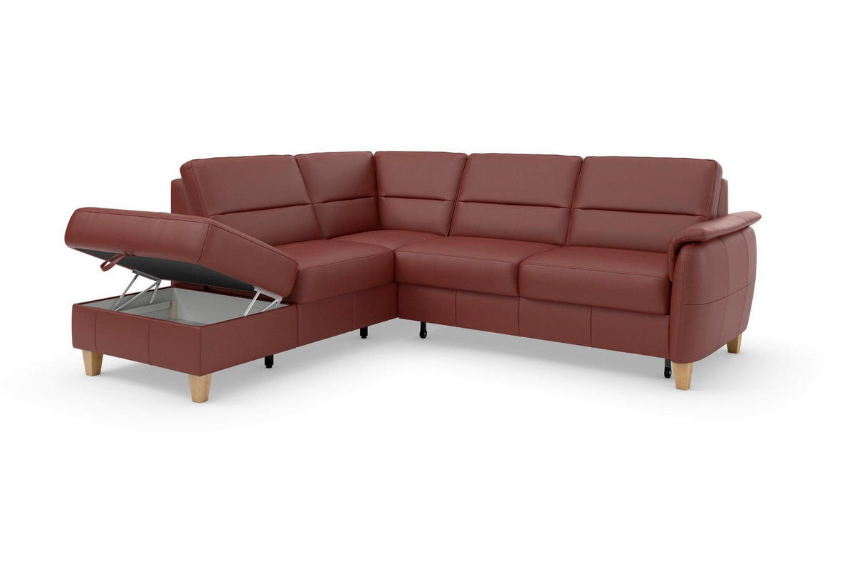 ROHOVÁ SEDAČKA, koža, červenohnedá - červenohnedá/farba duba, Basics, koža/drevo (212/236cm) - Sit & More