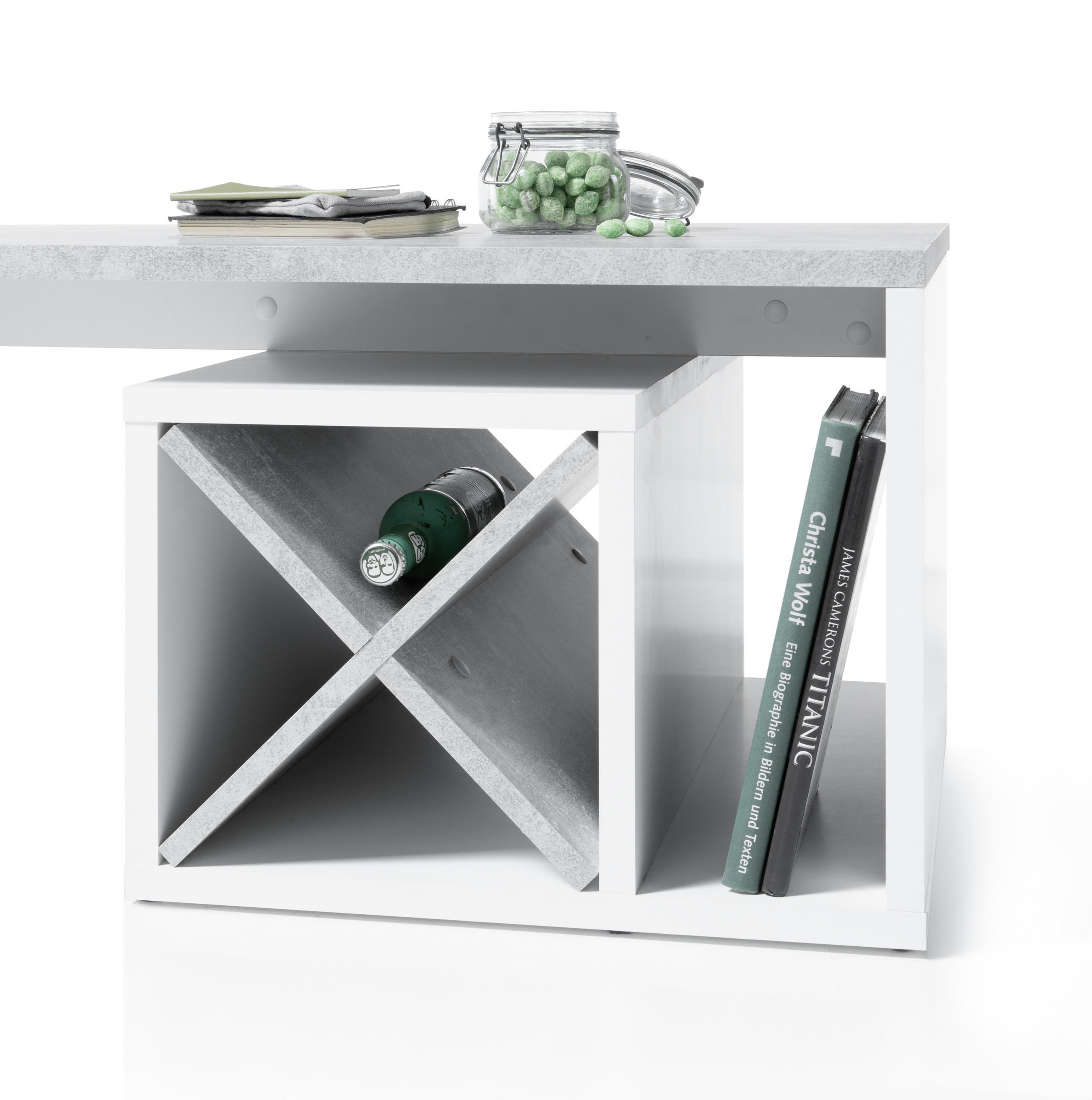 COUCHTISCH 108/58/42 cm rechteckig Grau, Weiß  - Weiß/Grau, MODERN, Holzwerkstoff (108/58/42cm) - Livetastic