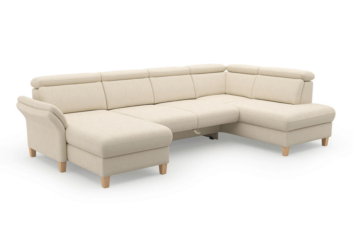 WOHNLANDSCHAFT GLENDALE E Sandfarben Chenille  - Sandfarben/Eichefarben, KONVENTIONELL, Holz/Textil (166/321/193cm) - Sit & More