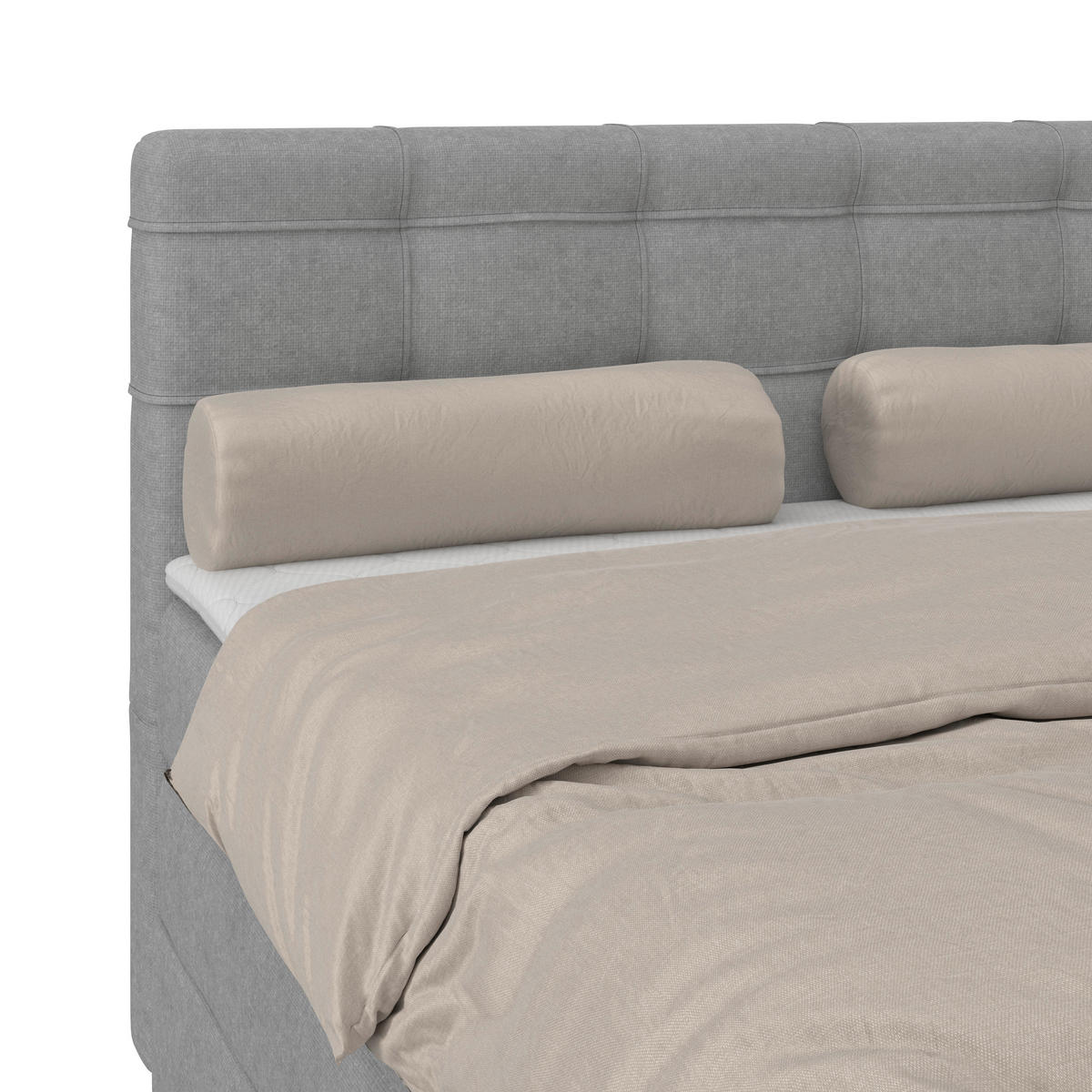 BOXSPRINGBETT 140/200 cm,  in Hellgrau, H3 = fest  - Hellgrau/Schwarz, KONVENTIONELL, Kunststoff/Textil (140/200cm)