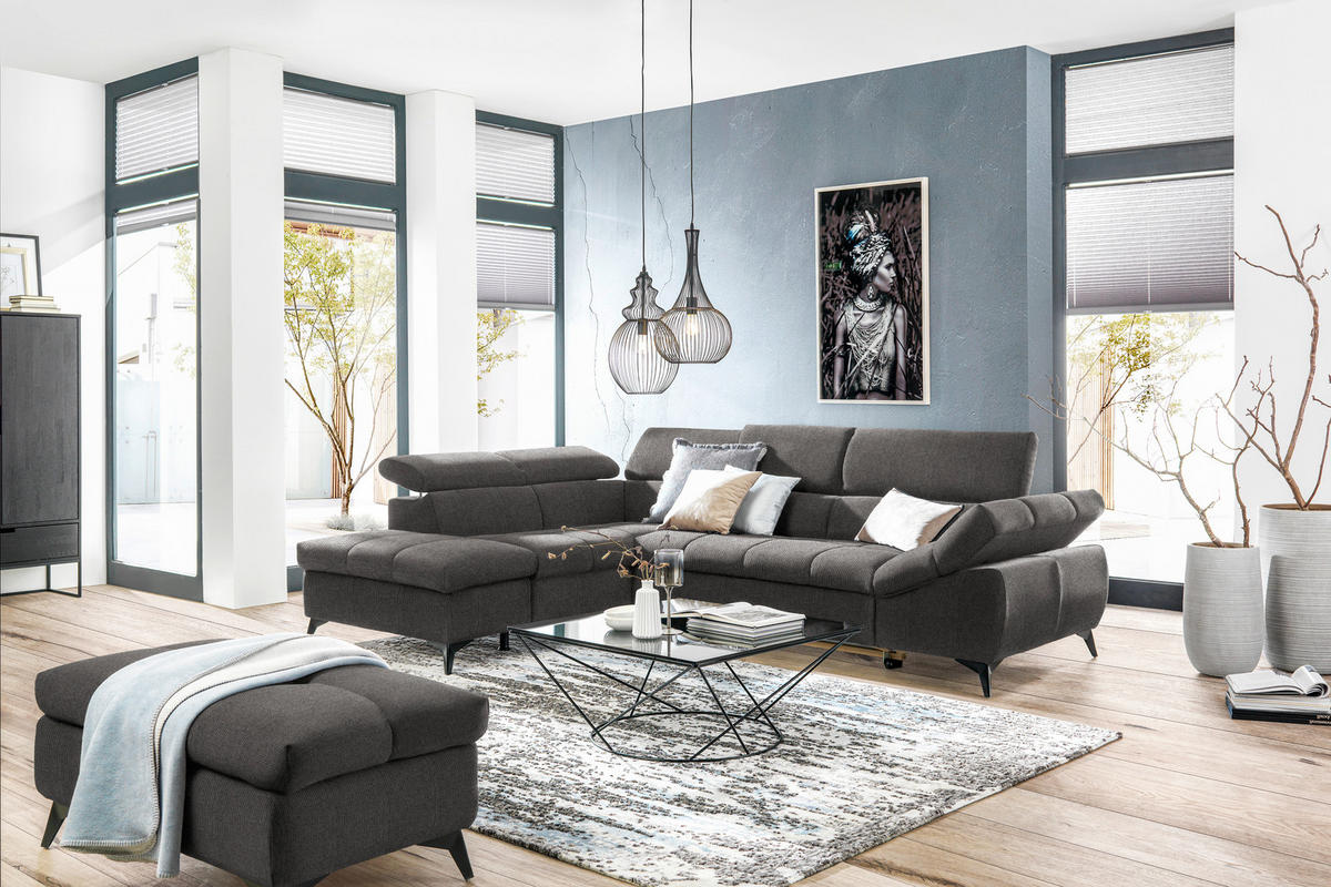 ECKSOFA in Mikrofaser Grau  210/279 cm  - Schwarz/Grau, Design, Kunststoff/Textil (210/279cm) - Stylife