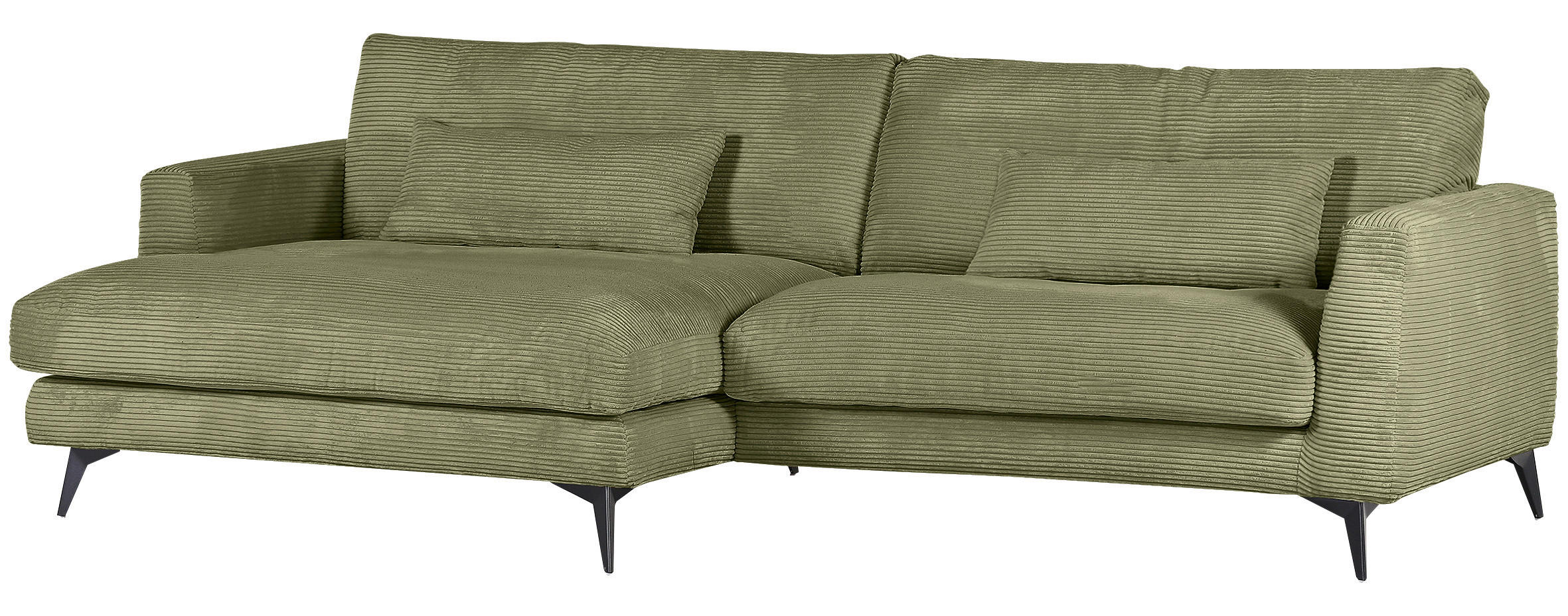 ECKSOFA in Cord Olivgrün  - Schwarz/Olivgrün, Lifestyle, Textil/Metall (140/270cm) - Livetastic