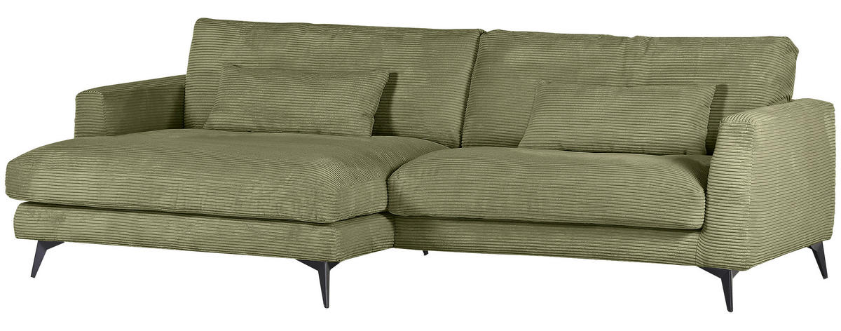 ECKSOFA in Cord Olivgrün  - Schwarz/Olivgrün, Lifestyle, Textil/Metall (140/270cm) - Livetastic