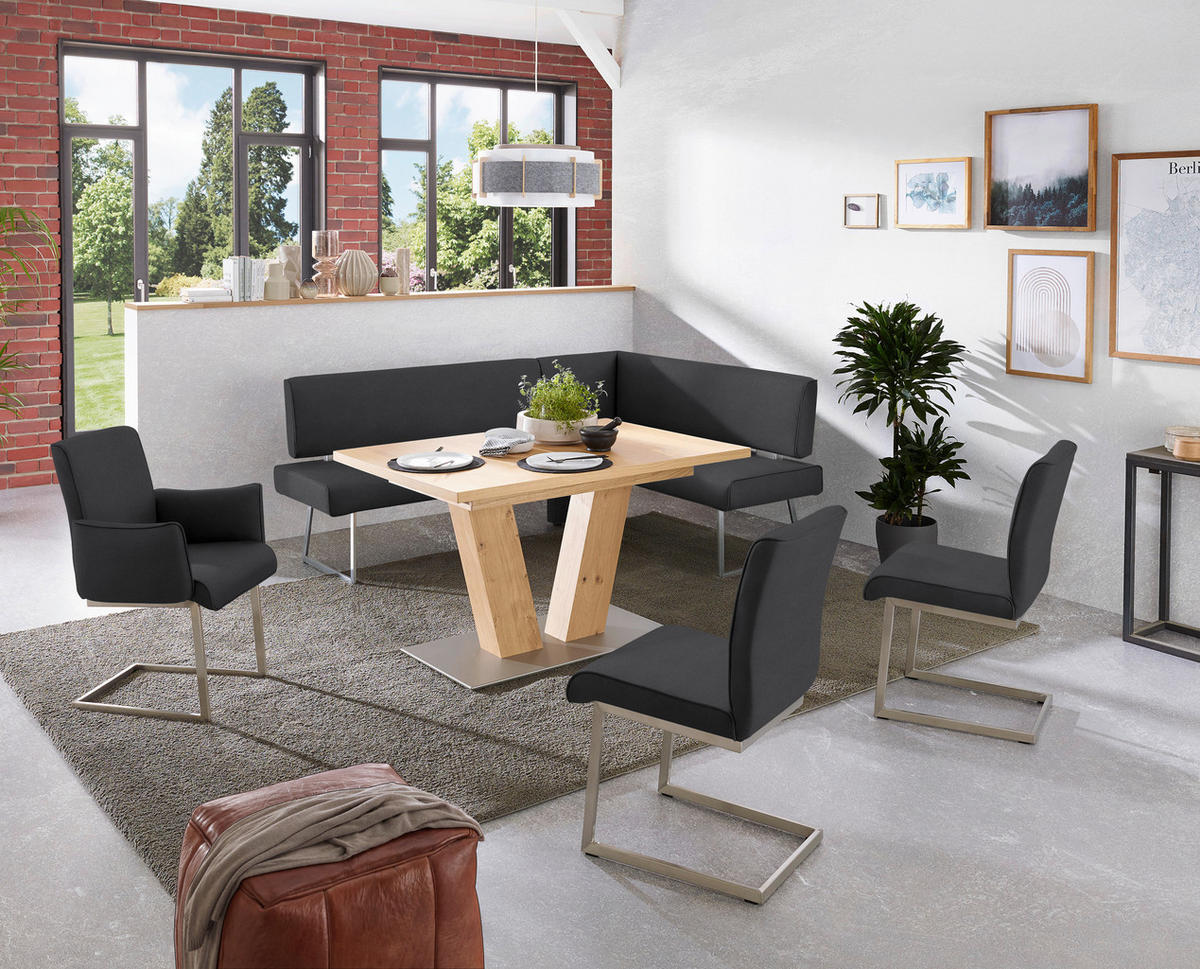 ECKBANK in Metall, Textil Schwarz, Edelstahlfarben  - Edelstahlfarben/Schwarz, Design, Textil/Metall (208/160cm) - Dieter Knoll