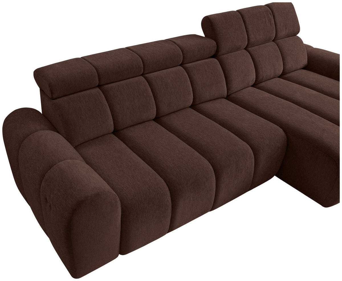 ECKSOFA Dunkelbraun Chenille Bettkasten, Rücken echt, Kopfteilverstellung, Sitzvorzug  - Dunkelbraun/Schwarz, Design, Kunststoff/Textil (290/152cm) - Stylife