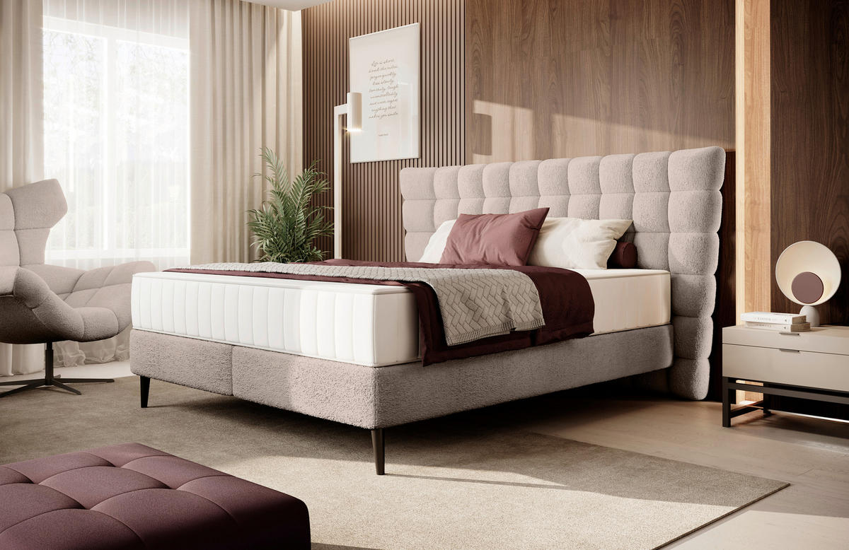 BOXSPRINGBETT 180/200 cm  in Taupe  - Taupe/Schwarz, Design, Holz/Holzwerkstoff (180/200cm) - home24