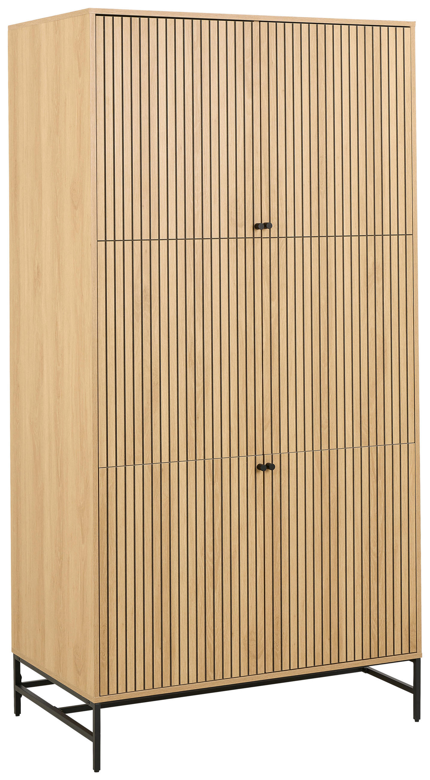 OMARA S KLASIČNIMI VRATI, furnirano hrast naravne barve, črna  - črna/naravne barve, Design, kovina/leseni material (99/200/60cm) - MID.YOU