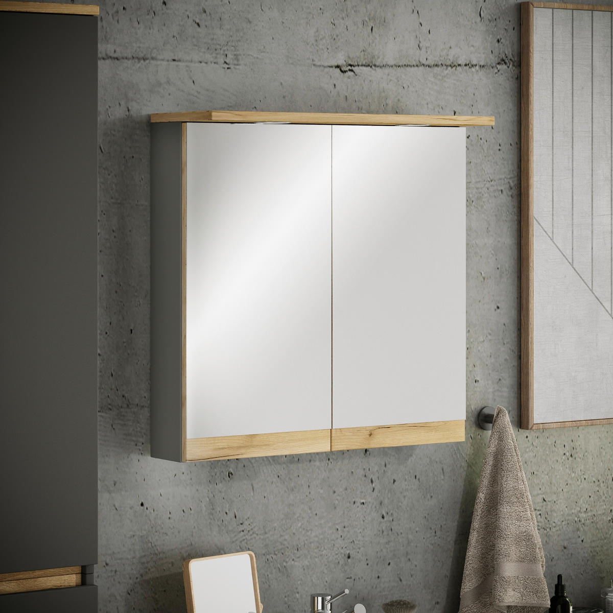 SPIEGELSCHRANK 60/59/23 cm  - Honigeiche/Anthrazit, Trend, Glas/Holzwerkstoff (60/59/23cm) - MID.YOU