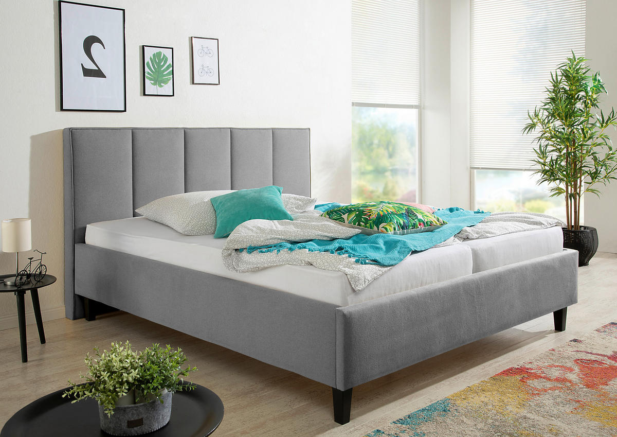 POLSTERBETT 200/200 cm,  in Grau,  - Schwarz/Grau, MODERN, Holz/Textil (200/200cm) - Livetastic