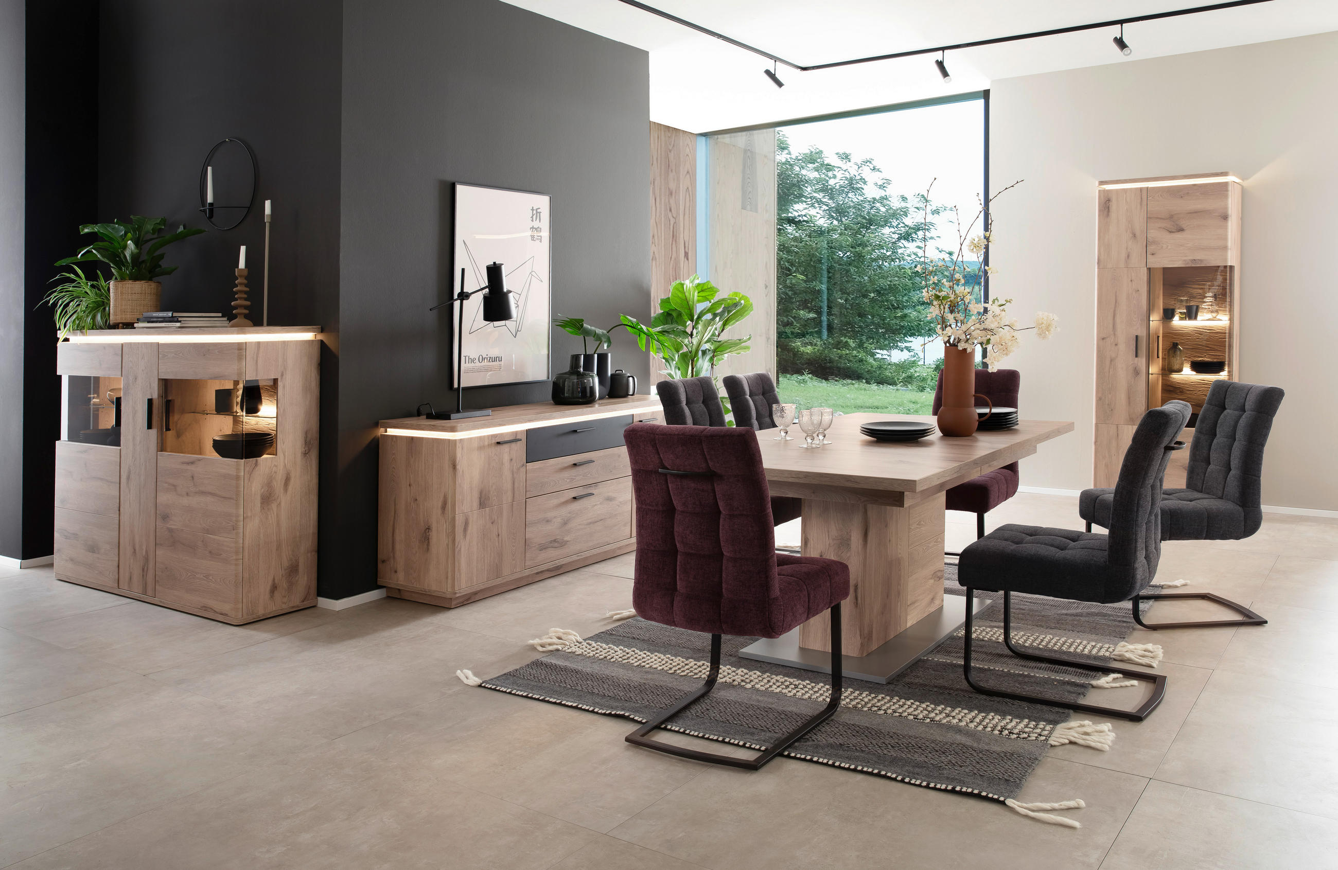 HIGHBOARD Eiche dunkel 150/124/38 cm - Eiche dunkel/Anthrazit, Konventionell, Glas/Holzwerkstoff (150/124/38cm) - Cantus