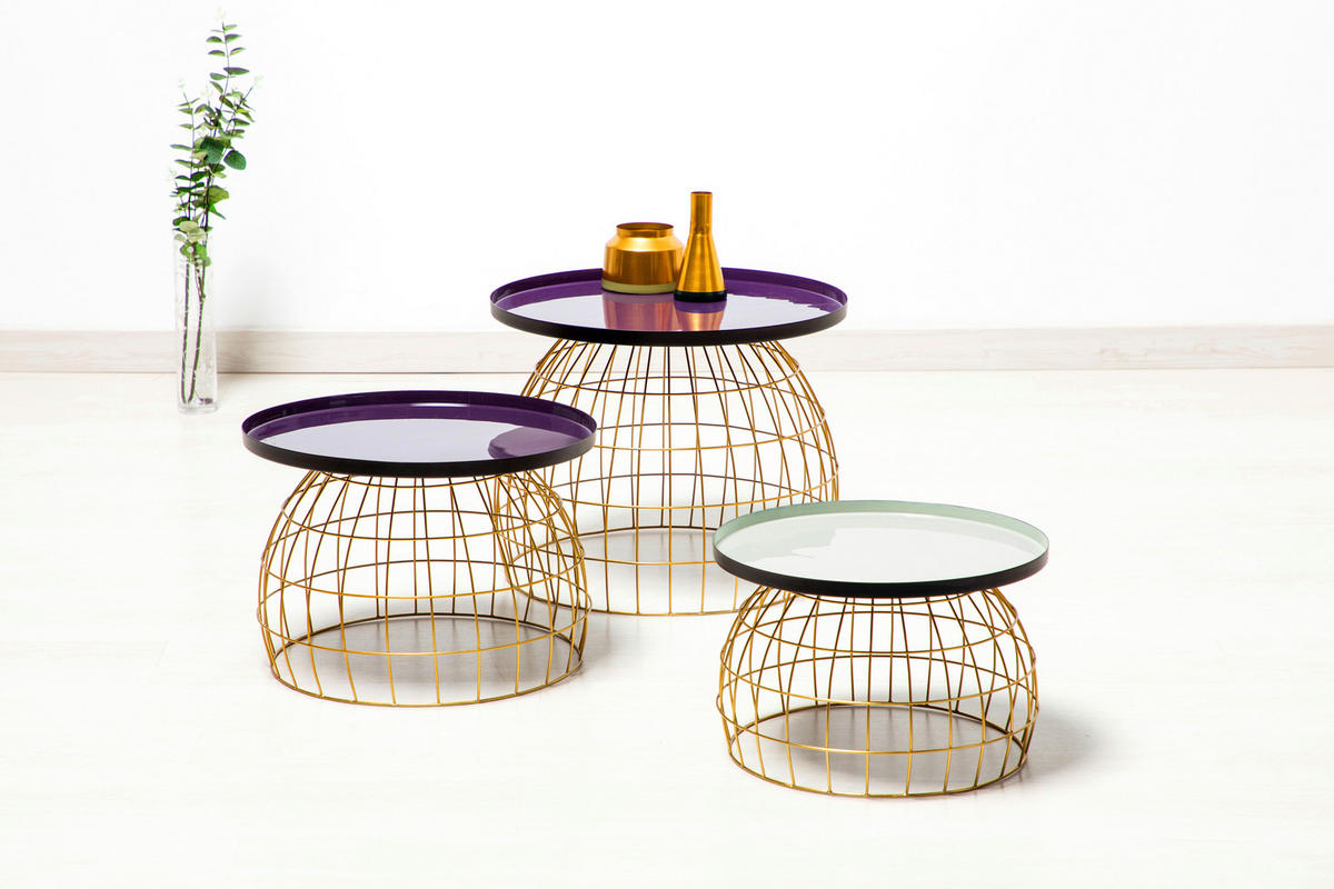 SADA STOLKŮ, švestková, světle šedá, fialová - světle šedá/fialová, Design, kov - MID.YOU