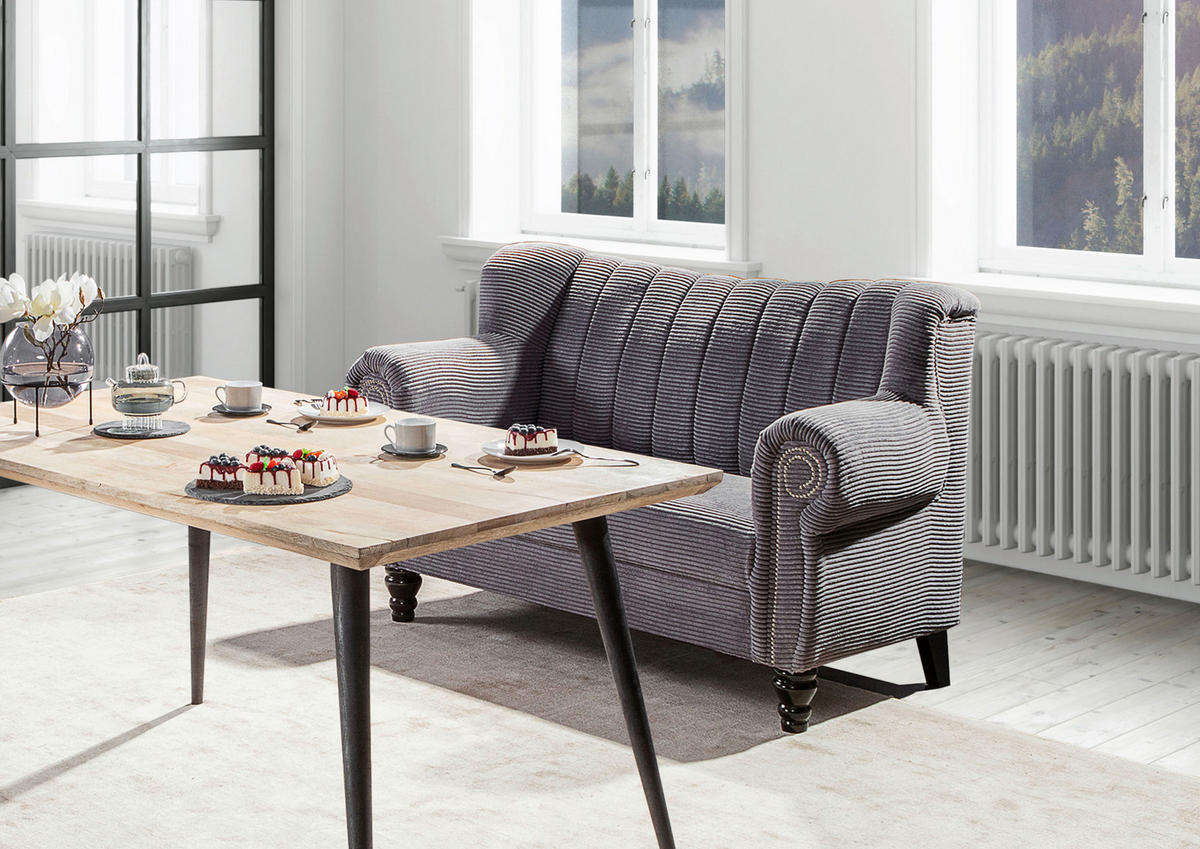 2-SITZER-SOFA Cord Dunkelgrau  - Dunkelgrau/Dunkelbraun, Design, Holz/Textil (168/96/75cm)