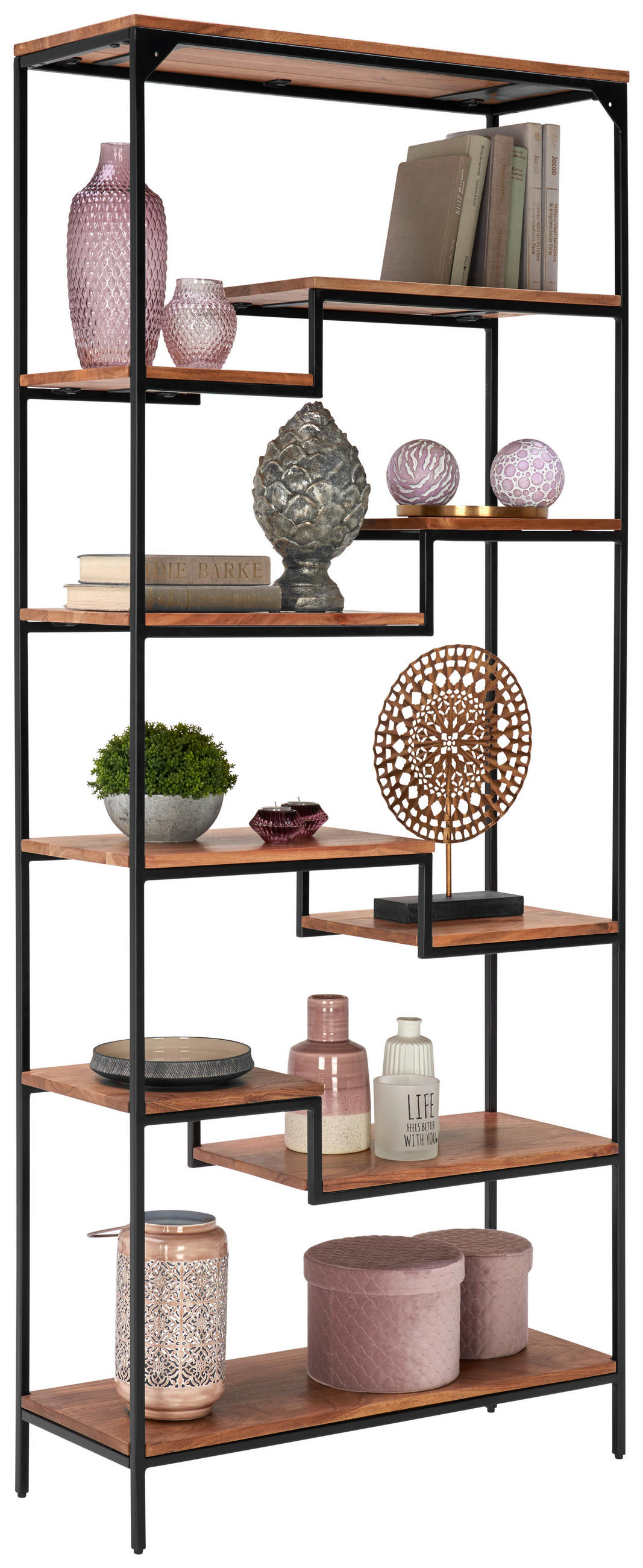 ETAJERĂ  80/190/30 cm negru, culoare lemn acacia  - negru/culoare lemn acacia, Lifestyle, lemn/metal (80/190/30cm) - Landscape