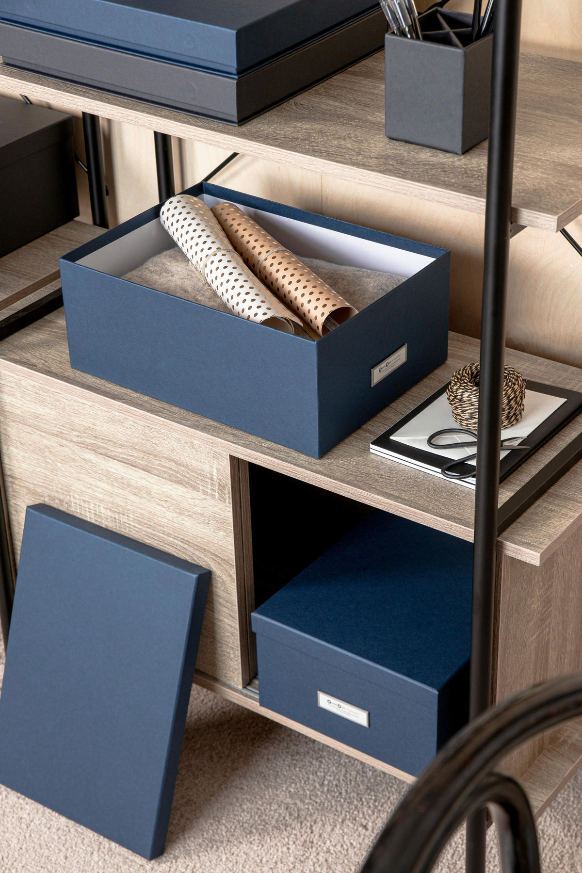 AUFBEWAHRUNGSBOX 36.5/26.5/14.5 cm  - Dunkelblau, Basics, Karton/Papier (36.5/26.5/14.5cm)