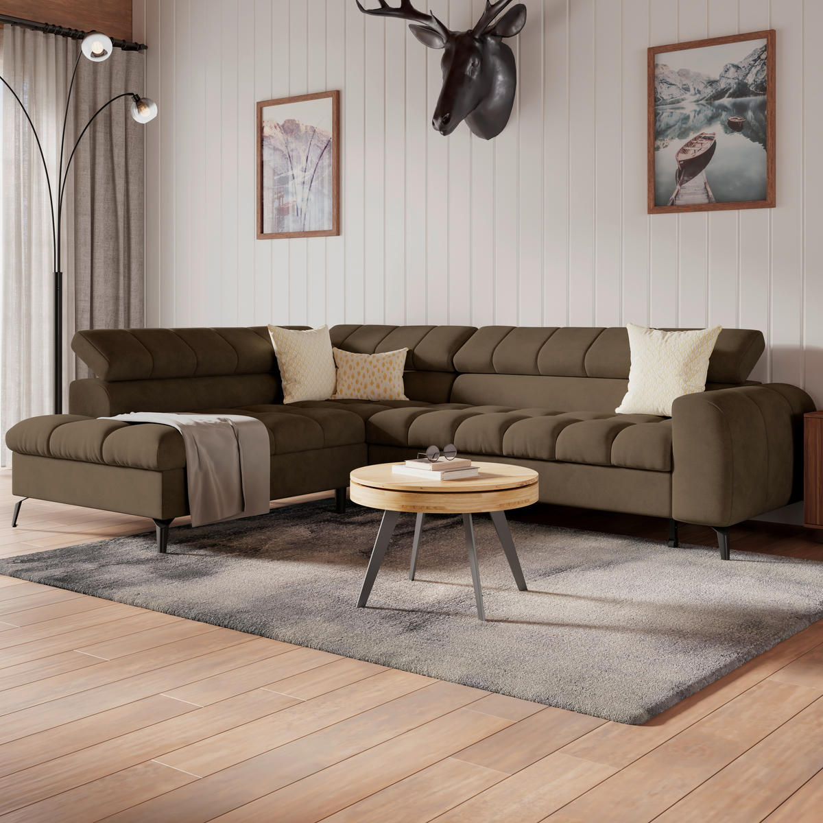 ECKSOFA Braun  - Schwarz/Braun, Trend, Kunststoff/Textil (203/261cm) - Livetastic