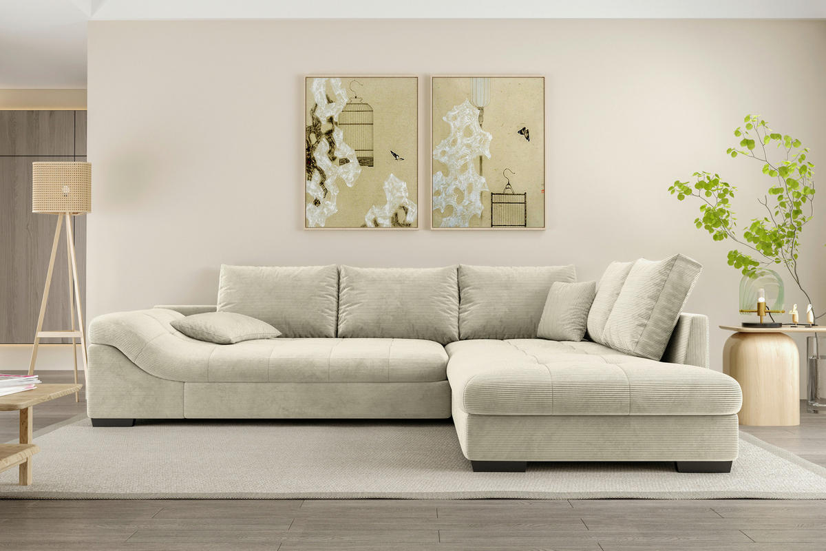 ECKSOFA Naturfarben Cord  - Schwarz/Naturfarben, KONVENTIONELL, Holz/Textil (298/202cm) - Carryhome