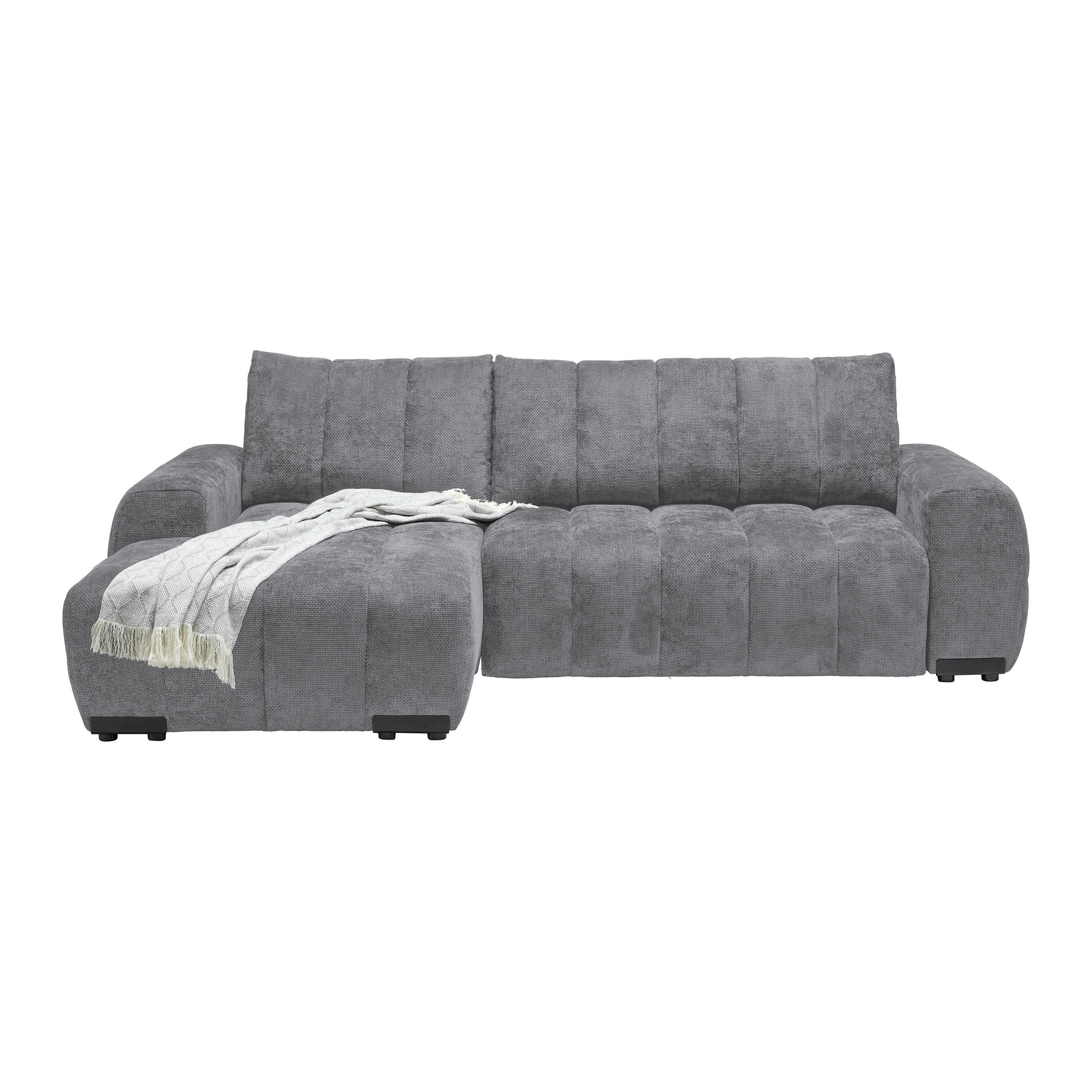 ECKSOFA Flachgewebe Grau  - Schwarz Hochglanz/Grau, Modern, Textil/Metall (166/93/273cm) - MID.YOU