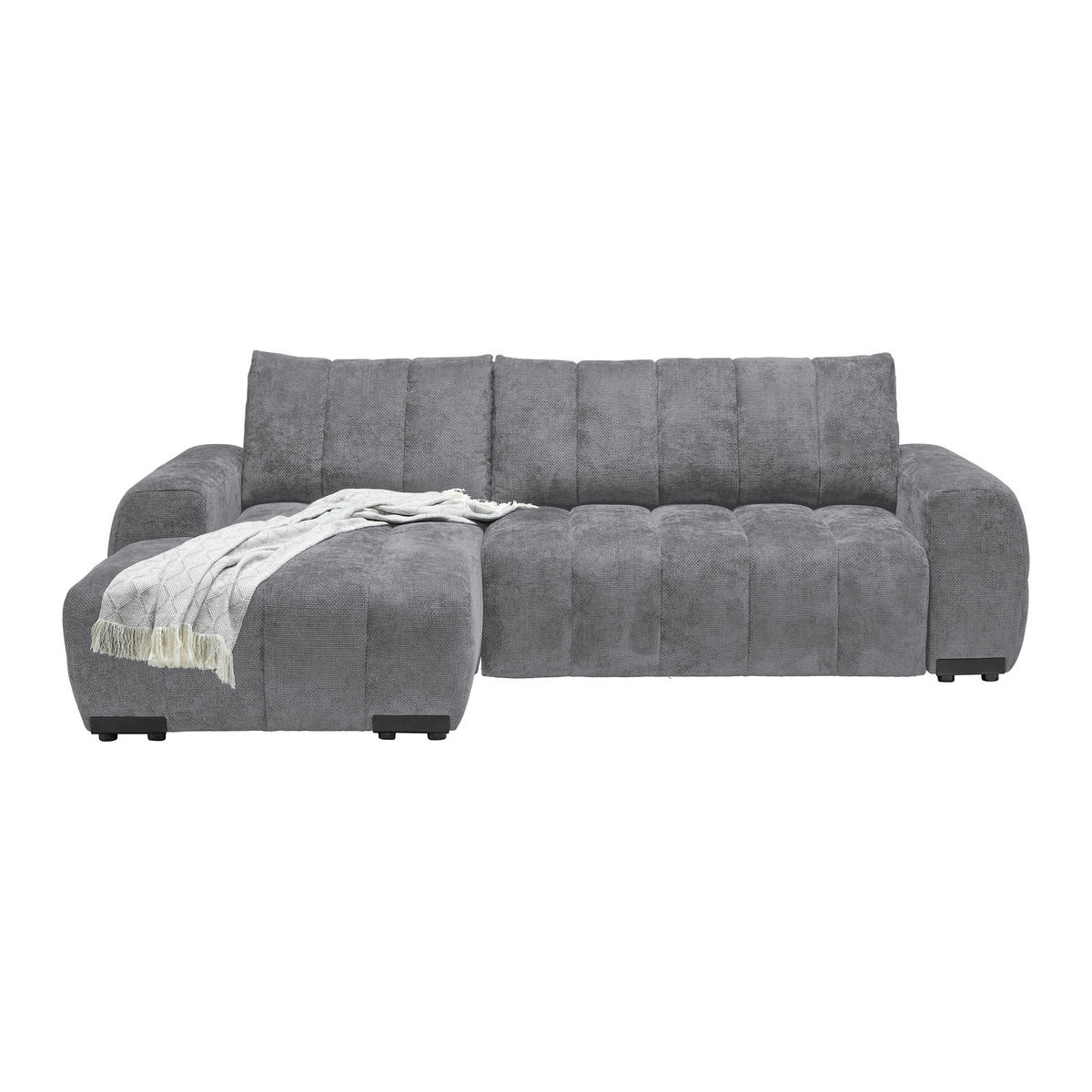 ECKSOFA Flachgewebe Grau  - Schwarz Hochglanz/Grau, Modern, Textil/Metall (166/93/273cm) - MID.YOU