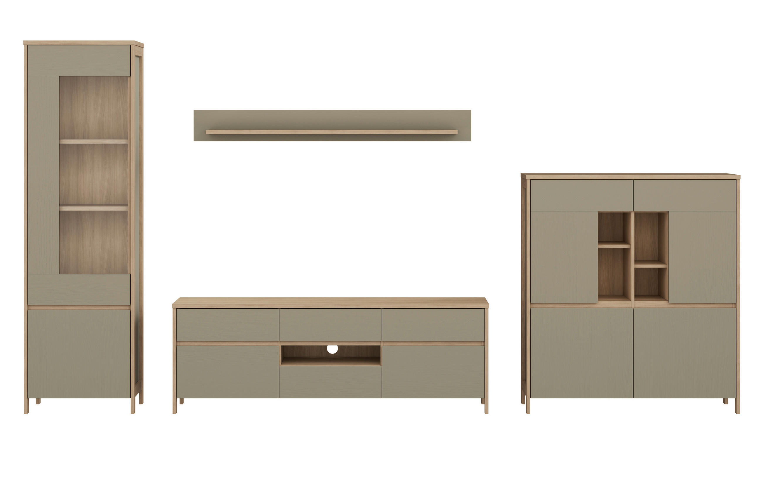 WOHNWAND 4-teilig  in Eukalyptusholzfarben  363/195/39 cm  - Eukalyptusholzfarben/Eichefarben, Design, Holzwerkstoff (363/195/39cm) - MID.YOU