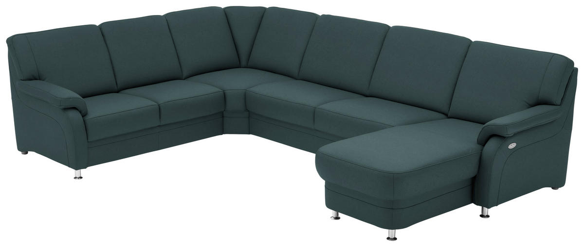 WOHNLANDSCHAFT Echtleder Graublau  - Graublau/Alufarben, Konventionell, Leder/Metall (239/329/165cm) - Beldomo Premium