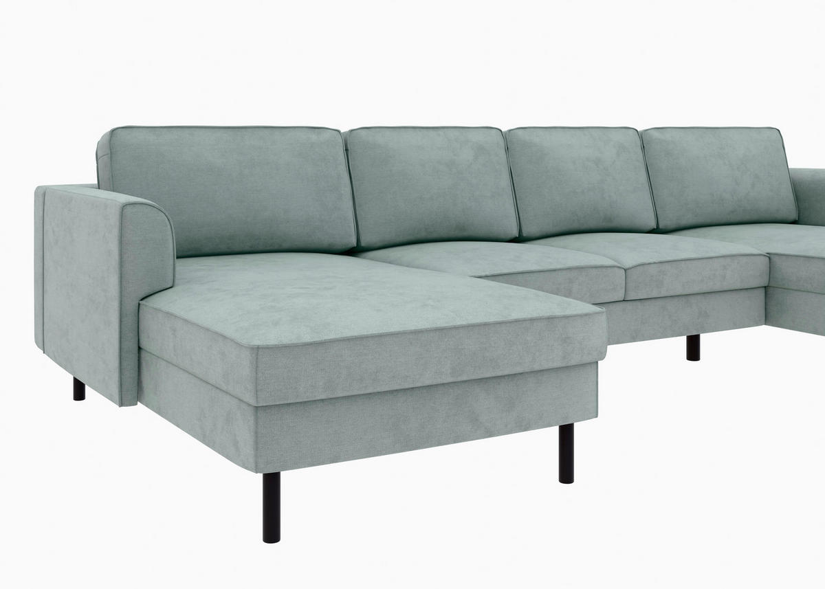 WOHNLANDSCHAFT Mintgrün Struktur  - Schwarz/Mintgrün, MODERN, Textil/Metall (161/306/161cm) - Trendmanufaktur