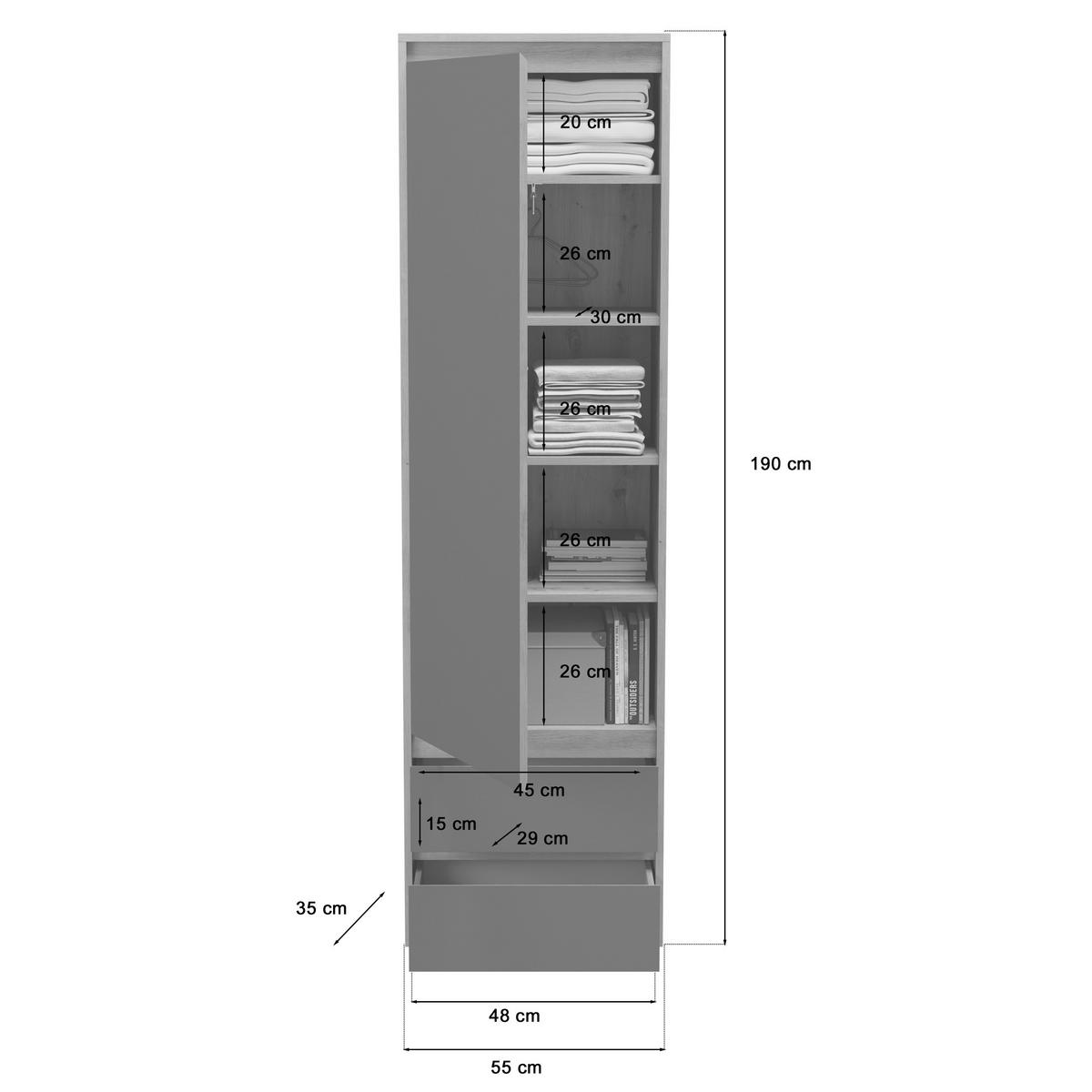 GARDEROBENSCHRANK  in 54/190/35 cm  - Eiche Artisan/Grau, MODERN, Holzwerkstoff (54/190/35cm) - MID.YOU