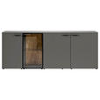 SIDEBOARD Eiche massiv Grau, Eichefarben Einlegeböden  - Schieferfarben/Eichefarben, Design, Glas/Holz (210/80/42cm) - Moderano