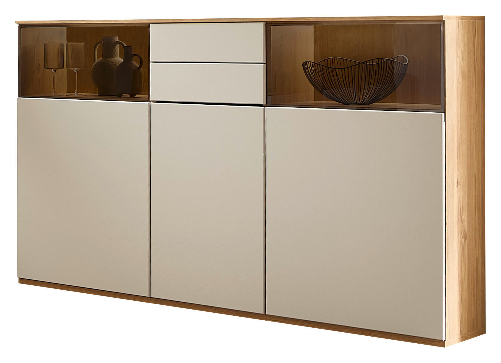 HIGHBOARD Eichefarben, Beige  165/116/40 cm  - Eichefarben/Beige, KONVENTIONELL, Glas/Holzwerkstoff (165/116/40cm) - Venda