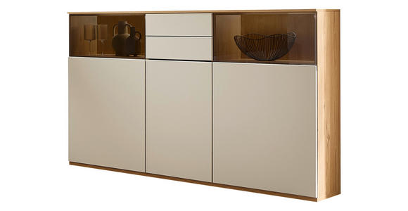 HIGHBOARD Eichefarben, Beige  165/116/40 cm  - Eichefarben/Beige, KONVENTIONELL, Glas/Holzwerkstoff (165/116/40cm) - Venda