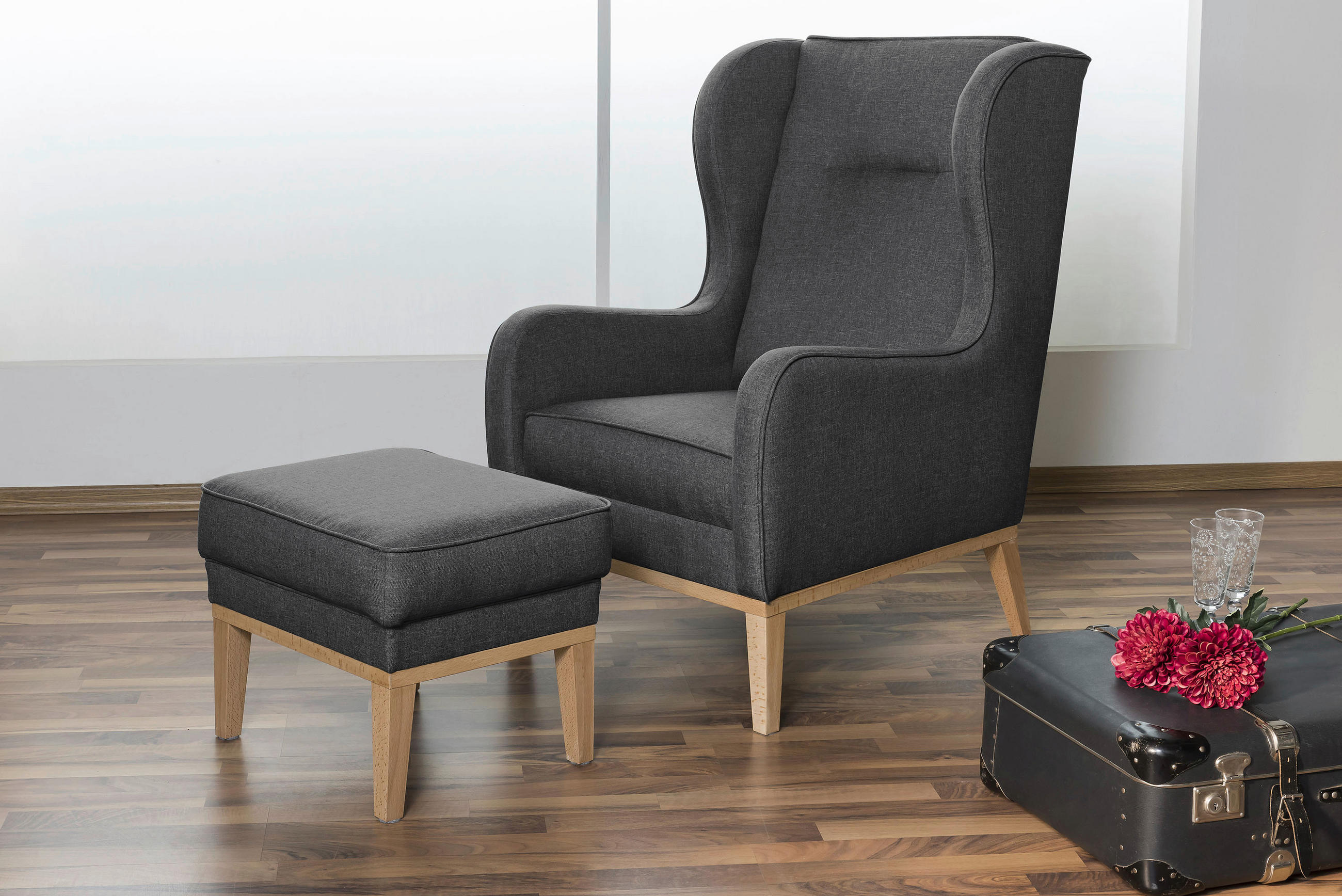 HOCKER in Textil Graphitfarben  - Graphitfarben/Naturfarben, Konventionell, Holz/Textil (50/41/41cm) - Max Winzer
